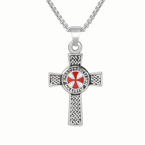 IOETSEUT Retro Punk Rotes Kreuz Templer Kreuz Anhänger Halskette für Männer Frauen Mode Amulette Accessoires Schmuck Geschenke