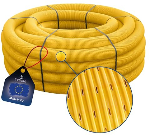 tecuro Drainagerohr flexibel 3 m - DN100 gewellt PVC-U, geschlitzt gelb, für Tiefbau, Garten und Landschaftsbau, PVC-U DIN 1187 güteüberwacht