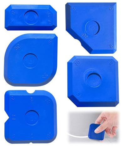 KEMUZ Kit Professionnel de 5 Outils pour Joints de Silicone – Grattoir, Lisseur et Raclette pour Carrelage, Salle de Bain et Cuisine – Facile à Nettoyer et Résistant