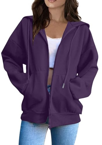 Sweatjacke Damen Baumwoll Kapuzenjacke Mit Kapuze Oversize Zipper Sportjacke Frauen Langarm Jacke Casual Kapuzenpullover Winter Basic Sport Hoodie
