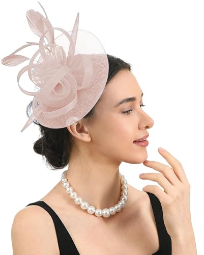 AYNKH Chapeau à Fleurs en Maille, Bandeau de Mariage rétro en Maille avec Rubans et Plumes, Accessoire pour Cheveux avec Pince, pour Femmes et Filles, Mariage, Bal de Promo, fête