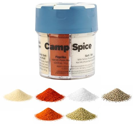Coghlan's Camp Spice - 6in1 Gewürzstreuer mit Cayenne, Oregano, Knoblauchsalz, Paprika, Salz & schwarzem Pfeffer - Kompaktes Gewürz für Camping, Grillen, Reisen, Heimküchen - Made in USA