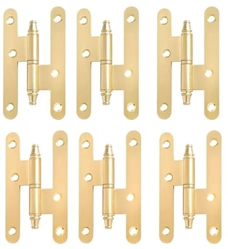 Bisagras Madera - Bisagras para Puertas - Pernio Bisagra - Acero con Remates - Pack 6 Unidades - 100x57mm - Cantos Redondos (DERECHA, DORADO BRILLO)
