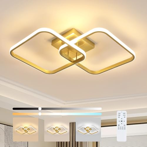 Goeco LED Deckenleuchte Dimmbar 50W, Deckenlampe Gold mit Fernbedienung 3000K~6500K, Quadrat Design Deckenbeleuchtung Modern für Wohnzimmer, Schlafzimmer, Esszimmer, Küche