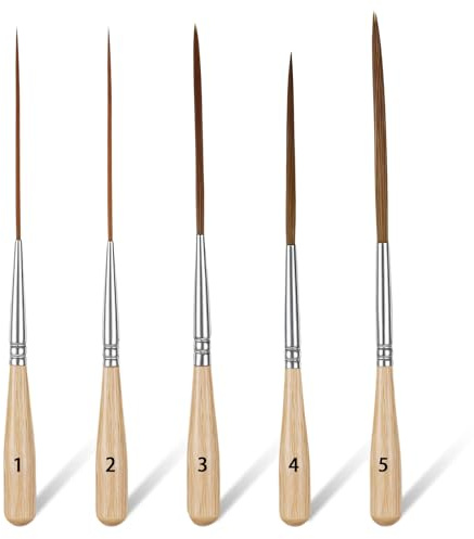 5PCS Fine Tip Paint Brush, Extra-Long Fine Tip Long Liner Brush, Ox Ear Hair Detail Paint Brushes, Liner Brushes, for Outlining, Tracing, Sketching, Watercolor, Oil Painting