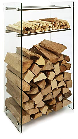 Kaminholzregal Holzregal Kaminholz-Ständer, 12 mm Sicherheitsglas - Holzaufbewahrung Holzständer Feuerholzregal Glas Kaminholz Kaminholzablage Kaminholzhalter klar 350 mm x 600 mm x 1200 mm (LxBxH)