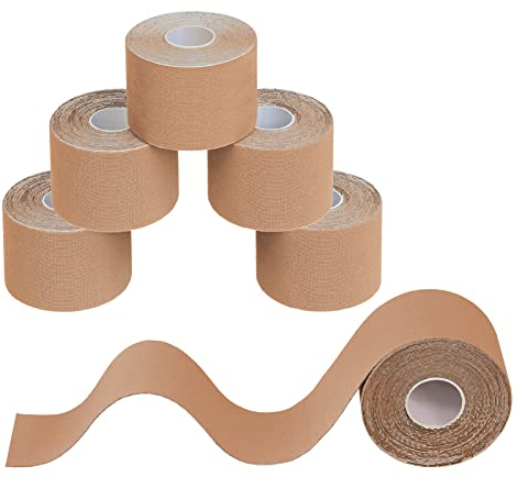 BB Sport 6 Rollen Kinesiologie Tape 5 cm x 5 m Viele Farben E-Book Anwendungsbroschüre Physio Tape Set Elastisch Wasserfest Muskelstraffende Bänder, Farbe:beige