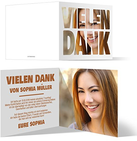 Personalisierte Foto Konfirmation Dankeskarten ab 10 bis 100 Stück selbst gestalten, 148x148mm Klappkarten Danksagungskarten Danksagung Konfirmationskarten - Fotoschrift
