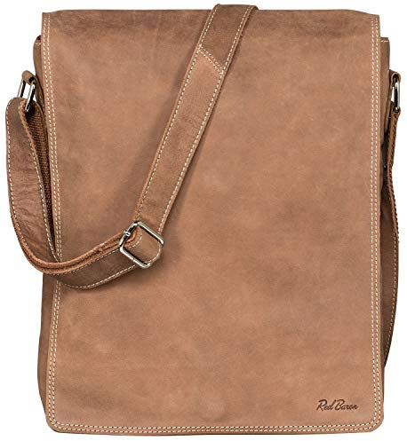 Red Baron Arezzo Umhängetasche Messenger Bag im Vintage Look aus echtem Leder für Herren und Damen - Unitasche Aktentasche Bürotasche Vintage Braun - RB-BG-006-05