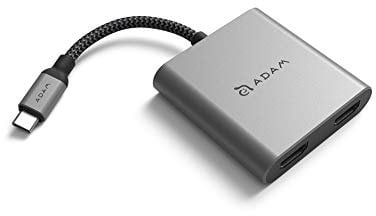 ADAM Elements CASA Hub H2 2-in-1 USB-C Dual HDMI MST Display Adapter (2 HDMI- Anschlüsse mit 4K UHD Auflösung, 4K@60Hz bei einem Bildschirm, 4K@30Hz bei Zwei Bildschirmen)- Grau
