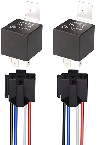 Gebildet 2 Stück JD2912 Auto-Relais-Kabelbaum, 24V, 40A, 4-Polig, SPST, 12 AWG, Kabelbaum-Steckdosen mit Eingebauter Diode für Autos, LKW, Transporter, Motorräder, Boote