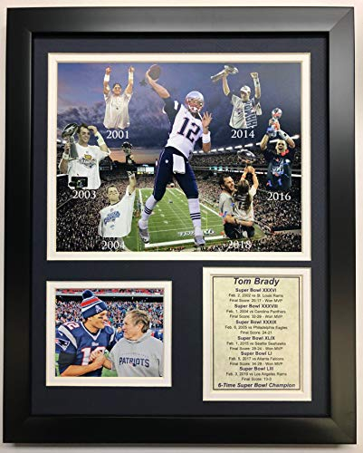 Legends Never The Unisex Adult NFL New England Patriots 2018 Super Bowl LIII Champions Framed Photo Collage Tom Brady 6-Time Champ, 12 x 15 Inch Photo 6X