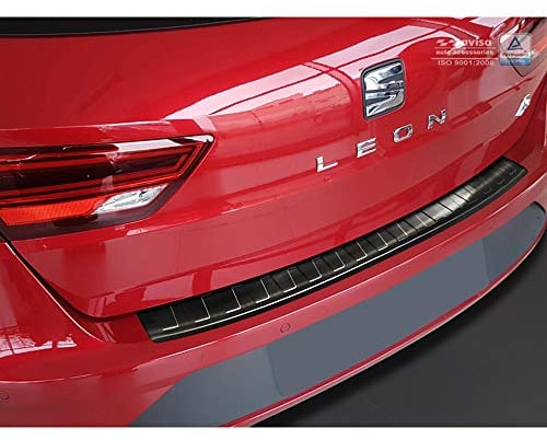 Avisa Schwarz Edelstahl Heckstoßstangenschutz kompatibel mit Seat Leon (5F) ST 2013-2017 & 2017- 'Ribs'