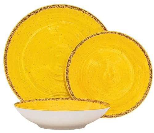 NAMAI - Servizio Piatti 6 Persone, 18 Pezzi, Porcellana Resistente, Adatti in Lavastoviglie e Microonde, Colori Vivaci, Set Piatti 18 Pezzi, Idea Regalo (Pepper Yellow)