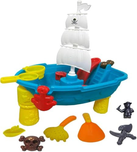 Inside Out Toys Sand and Water Play Table, Pirate Ship with Water Slide and Water Spin Wheel, Plenty of Accessories to enjoy Sand or Water Play