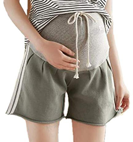 Short décontracté de Femmes Enceintes, Short de Style de Sport de Rayures latérales Abdomen réglable