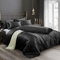 CoutureBridal Housse de Couette 220x240cm + 2 taie d'oreiller 65x65cm Noir Parures de lit Ado Adulte 2 Personne Satin la Soie Lisse Linge de lit