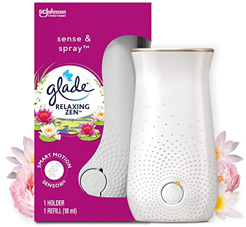 Glade Sense & Spray Air Freshener Holder and Refills, Motion Activated Automatic Odour Eliminator for Home, Relaxing Zen, Pack of 4 Starter Kits, (4 x Holder and 4 x 18 ml Refill)