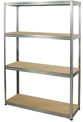 MODO24 Metallregal Steck- Werkstatt- Lager- Schwerlastregal Helios 180x110x35 cm VERZINKT oder viele Farben Tragkraft bis 400 Kg je Boden (HxBxT: 180x110x35cm, 4 Böden, 175 kg pro Boden, verzinkt)