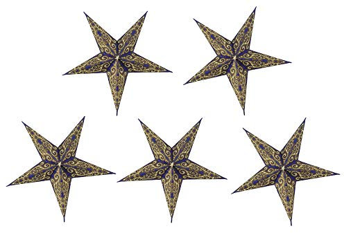 GURU SHOP 5 STK. Papier Ministern für Lichterkette, 20 cm, Faltbar, 5`er Set - Design 15, Papiersterne 20 cm für Lichterketten