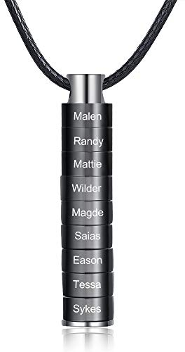 kaululu Personalisierte Ketten für Herren Damen Anhänger mit 1-9 Namen Gravur fur Paar BFF Familie Kette Personalisiert für Männer Namenskette (Black, 5 Ring)