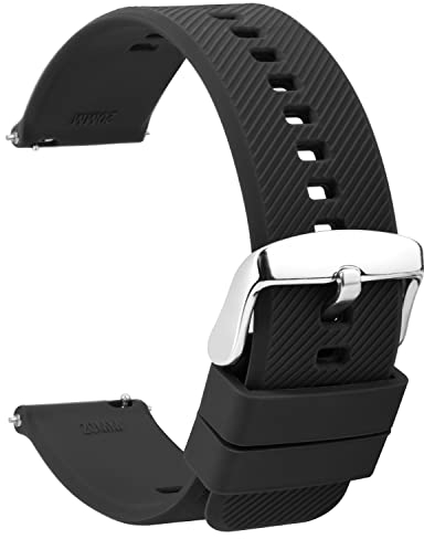 TStrap Montres Bracelets Silicone 22mm - Remplacement Bracelet de Montre Étanche à Dégagement Rapide en Caoutchouc Noir - Plusieurs Couleurs pour Hommes Femmes Smartwatch Sport - 18mm 20mm