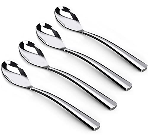Coffee Spoons,4-Piece GLAMFIELDS Teaspoons with a Long Handle, 6.1Demitasse Espresso Spoons Set Food Grade Stainless Steel Small Serving Spoons for Dessert