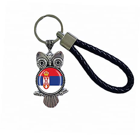 Flagge Schlüsselanhänger Serbien Souvenir Geschenk Schlüsselanhänger Eule Anhänger Schlüsselanhänger für Männer Frauen, Serbien