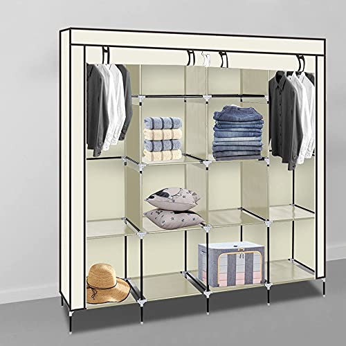 Alightup Armoire de Rangement Dressing Portable en Tissu pour Chambre Adulte, 4 Étages 12 Cases, Beige 169,5 x 44 x 181,5cm