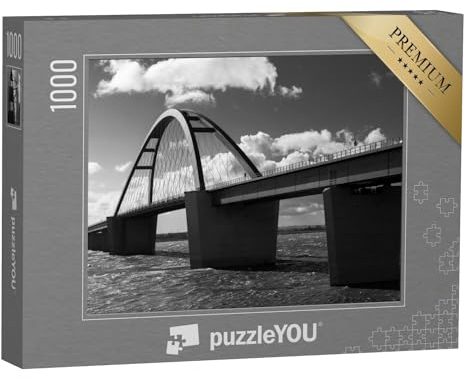 puzzleYOU: Puzzle 1000 Teile „Fehmarnsundbrücke, Ostsee, schwarz-weiß“ – aus der Puzzle-Kollektion Fehmarn