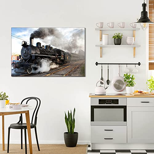 banjado® Glas Bild 120x80cm mit Motiv Dampflok als Wandbild für Wohnzimmer/Küche/Büro - Wohnzimmer Bild aus ESG Sicherheitsglas kratzfest mit geschliffenen Kanten - Glasbild groß als Wand Bild