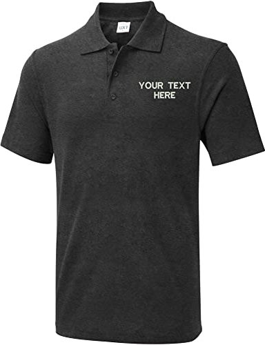 Personalised Embroidered Your Text UX Polo Shirt, Casual Workwear Office Unisex Adult Polo Top (Charcoal, L, l)