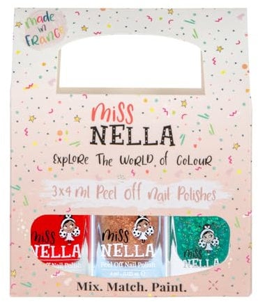 Miss Nella Weihnachts-Glitzer-Nagellack, abziehbar, geruchsfrei, auf Wasserbasis und sicher für Kinder, 3 Stück, Grün (Glitzer), Rot und Gold (Glitzer)…