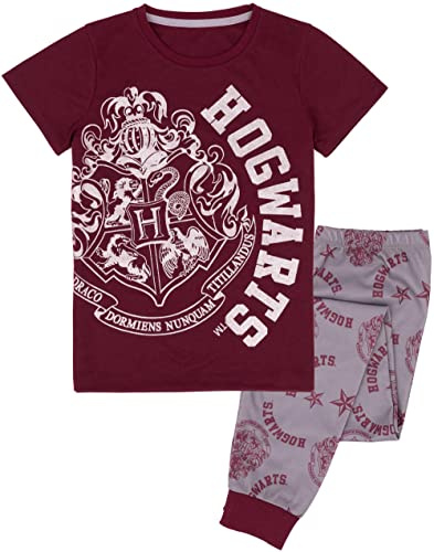 Harry Potter Pyjamas Girls Kids Glitter Crest T-Shirt Trousers PJs Set Red