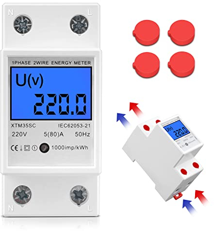 Stromzähler Hutschiene, LCD Digitale Wechselstromzähler Hutschiene KWh Zähler, 5(80) A 220V Geeicht SLCD Digitaler Verbrauchsmessgerät 1-phasiger 2-poliger 2P-DIN-Schienen-Stromzähler