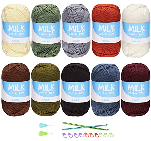 ilauke 10er-Pack Häkelgarn, superweiches Doppelstrickgarn, Premium-Acrylgarn zum Stricken, strapazierfähiges, leichtes Knäuel aus grobem Garn, ideal für Garnprojekte, Handwerk, 600 g, 1000 Meter