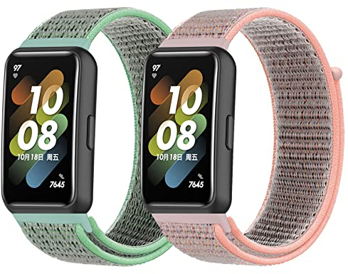 Keecuty 2 Stück Armband für Huawei Band 7, Nylon Armband Kompatibel mit Huawei Band 7, Nylon Einstellbar Klettverschluss Ersatzarmband Sport Loop Soft Kompatibel mit Huawei Band 7