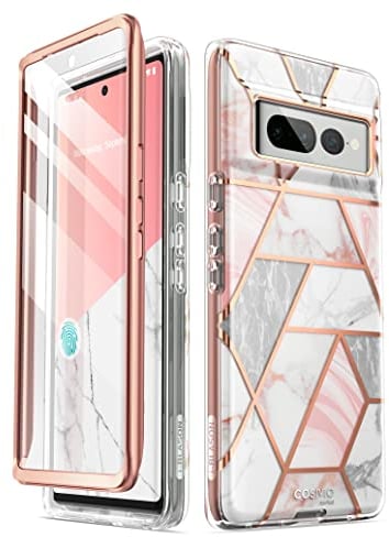 i-Blason Cosmo Series für Google Pixel 7 Pro Hülle (2022 Release), schlanke Ganzkörper-Schutzhülle mit integriertem Displayschutz (Marmor)