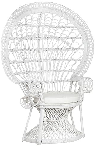 Beliani Armchair Rattan White with Rattan Legs High Backrest and Firm Seating, EMMANUELLE