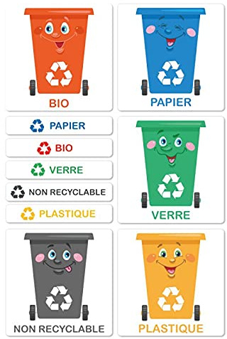 Signalétique.biz France - Étiquettes Autocollantes tri sélectif pour poubelles - Sticker Recyclage - Etiquettes Autocollantes pour Poubelles de Tri Sélectif - Format : 100 x 100 cm