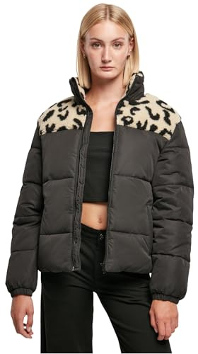 Urban Classics Women's Ladies AOP Sherpa Mixed Puffer Jacket, Black/Sandleo, M