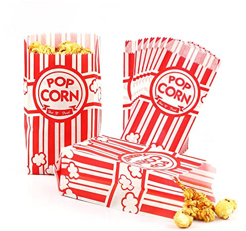 Zahaat 500 Pcs 1 OZ Popcorn Bags Red and white Bulk Popcorn Bags for individual servings Small Popcorn Bag for Movie, Theater, Carnival Party, Decorations