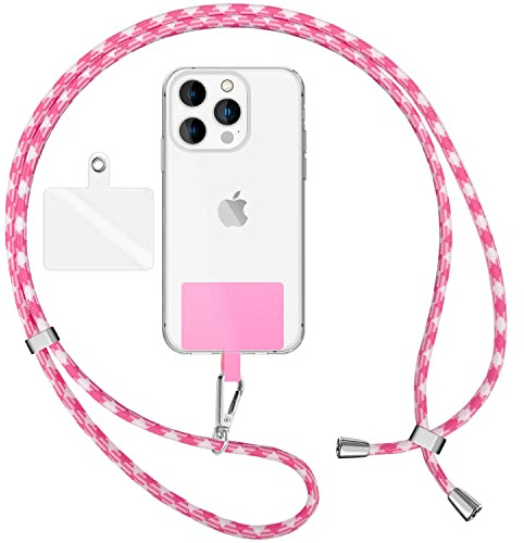 NALIA Bunte Universal-Kette mit Pad, Band für Handy-Hülle zum Umhängen | Rosa Weiß
