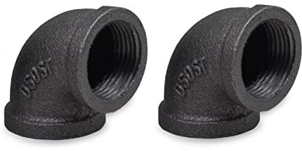 2pcs Gomito 90 gradi, DN15-DN32/0.5 In- 1.2 In Connettore, Raccordo,nero ferro malleabile Gomito Per collegamenti di gasdotti (DN15/0.5 In)