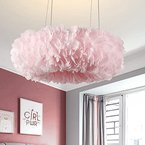 Lampadario Moderno Nordico Con Piume, Lampadario A Sospensione In Piume Di Struzzo A 6 Luci, Lampada Da Soffitto Sospesa Decorativa Romantica Per Camera Delle Ragazze Camera Da Letto Soggiorno-Rosa