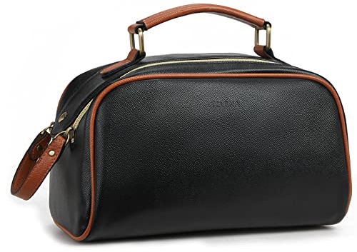 Telena Kulturbeutel für Damen und Herren aus PU-Leder, Kulturtasche zum aufhängen, Reise-Kosmetiktasche Waschtasche Frauen Make-up Taschen Kofferorganizer Bag,Schwarz Braun
