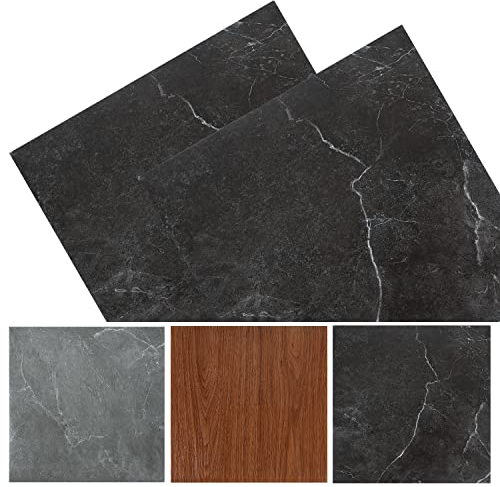 Yakimz PVC Fliesen Selbstklebend, PVC Bodenbelag 30x30cm, Vinylboden Wasserdicht, Verschleißfest Laminatboden Fliese, Vinyl Boden für Schlafzimmer Küche Wohnzimmer (33PCS, 3m², Schwarz Marmor)