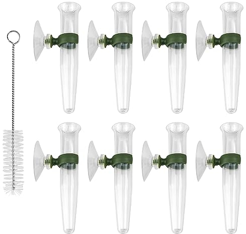 CiShow 8 tubos para orquídeas, tubos de agua, tubos de flores de plástico transparente, con ventosa, tubo de flores de plástico con ventosa (con cepillo de limpieza)