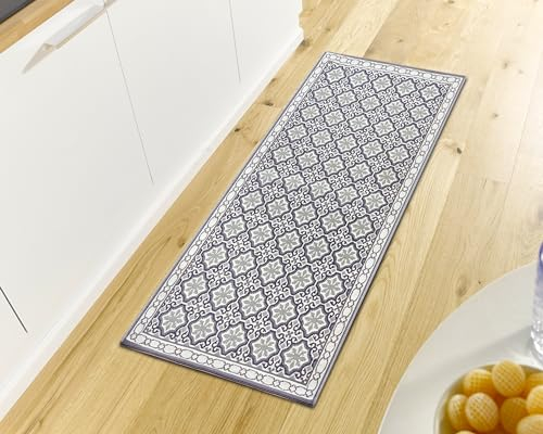 Hanse Home Küchenläufer – Küchenteppich rutschfest und Waschbar - Pflegeleicht Teppichläufer Mosaik Fliesen Muster Teppich Läufer für Küche, Flur, Eingangsbereich, Esszimmer – Grau Grün, 75x150m