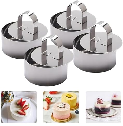 4 Piezas Anillos de Mousse 8cm x 8cm x 3.8cm, Servir Anillos de Acero Inoxidable , Postre Anillo de Alimentos Anillos de Hamburguesa Anillos Mousse, Anillos Hornear Moldes para Pasteles, Budines, Pane